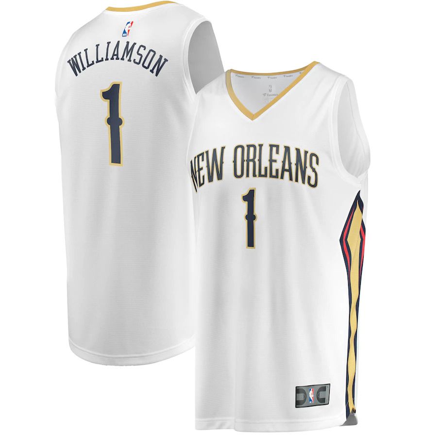 Men New Orleans Pelicans 1 Zion Williamson Fanatics Branded White Association Edition Replica Fast Break NBA Jersey